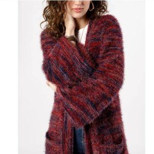 Band of the Free Sunset Blvd Red Mixed Eyelash Duster Knit Sweater Cardigan  XS